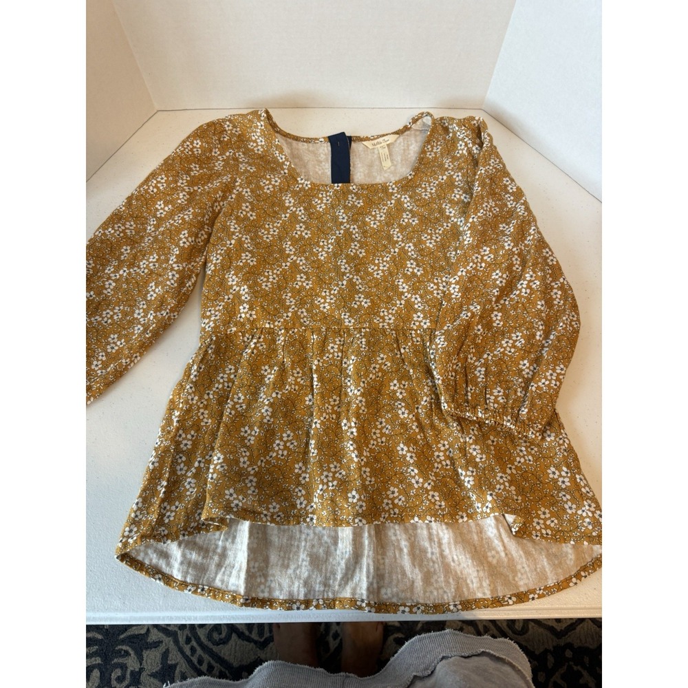 Matilda Jane Mustard Floral Peplum Babydoll Top Sm boho  Cottagecore Women